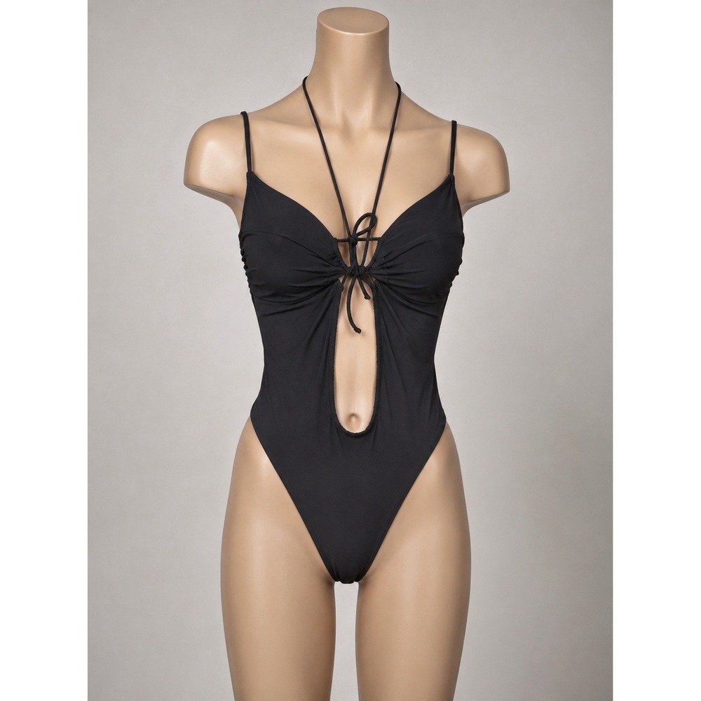 Vix Paula Hermanny Solid Mag Black Cutout One Piece Swimsuit L NWT #081